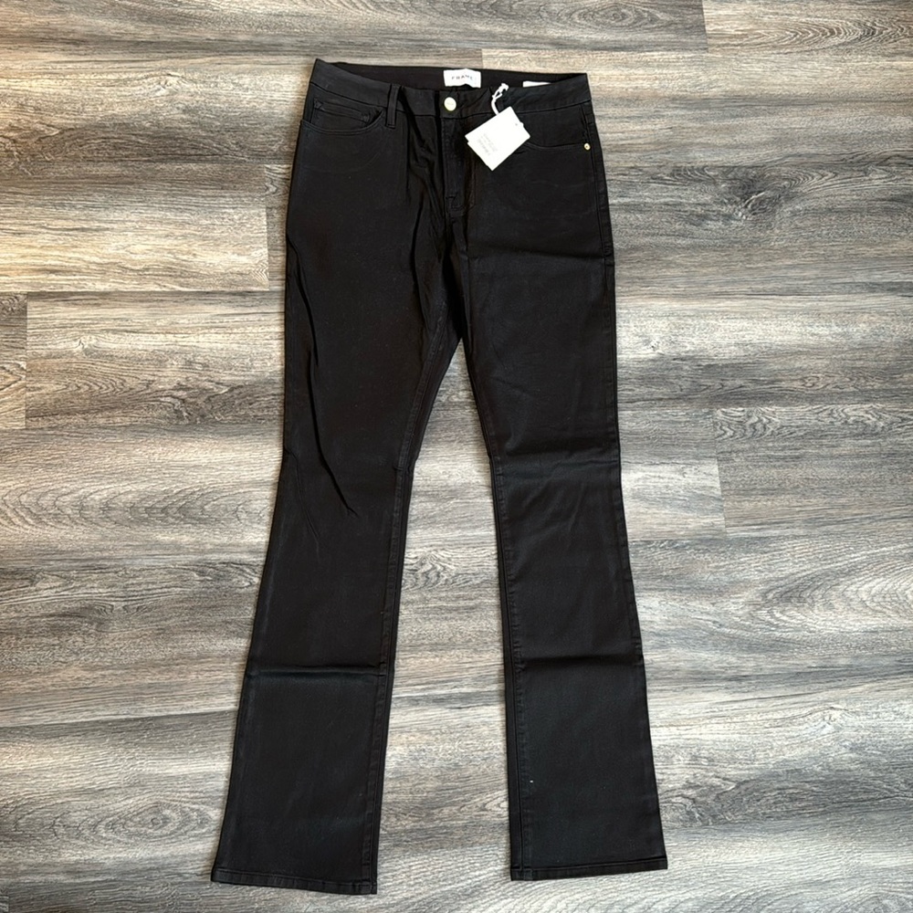 Frame Mini Boot Cut Black Coated Denim size 29 NWT